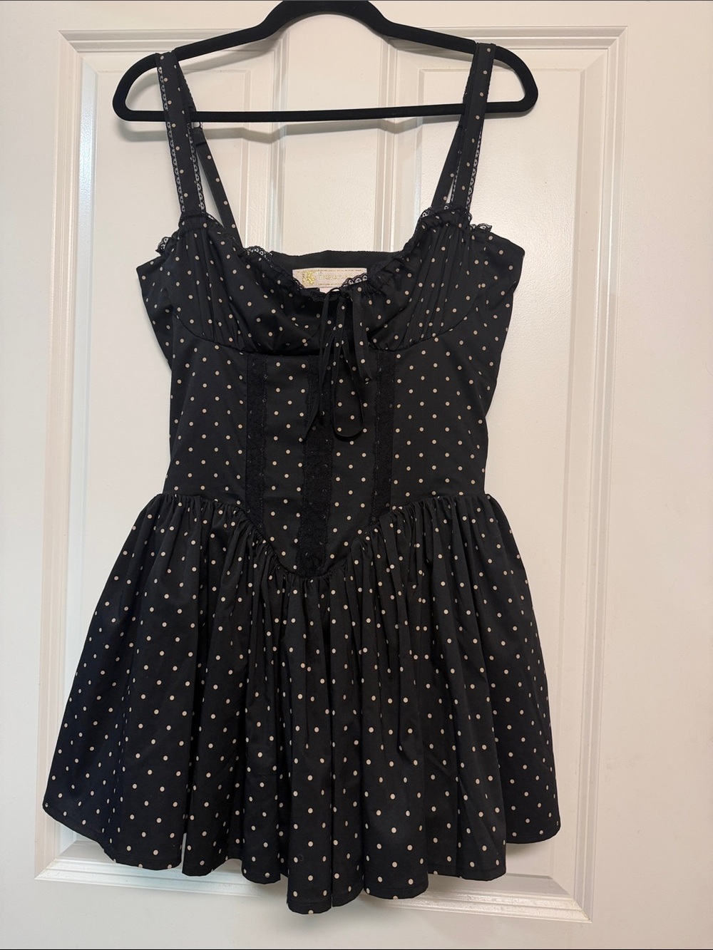 NWOT Black Polka Dot Tie-Front Corset Sundress